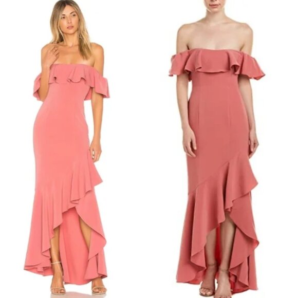 Likely Cabrera Gown in Mauvewood Ruffle Asymmetrical Off Shoulder Pink Size 0 - Picture 1 of 7